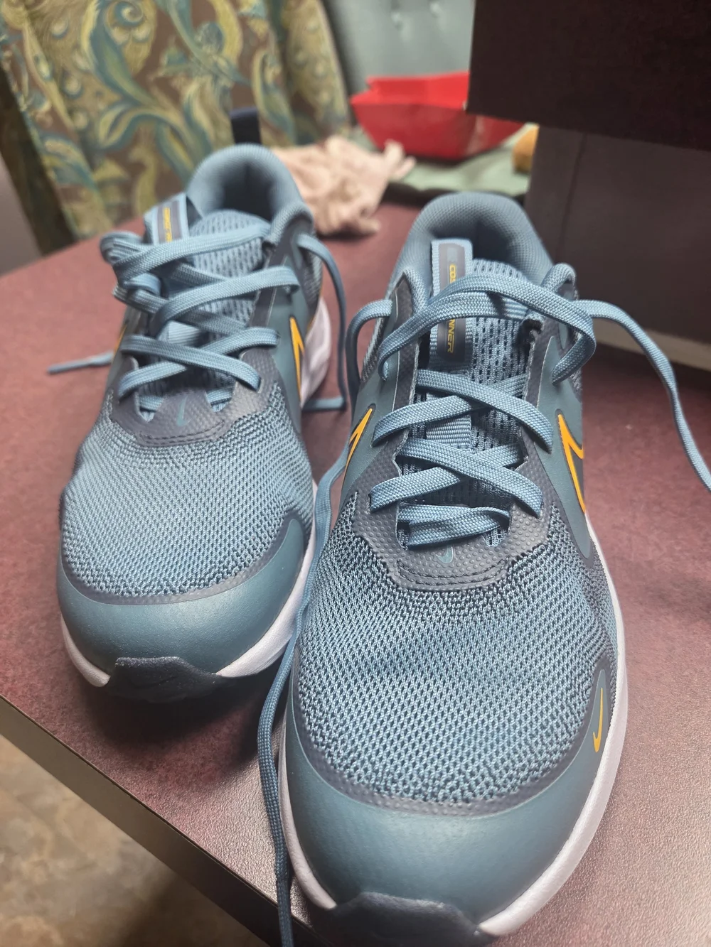 Nike Kids Teal Blue Sneakers with Yellow Swoosh